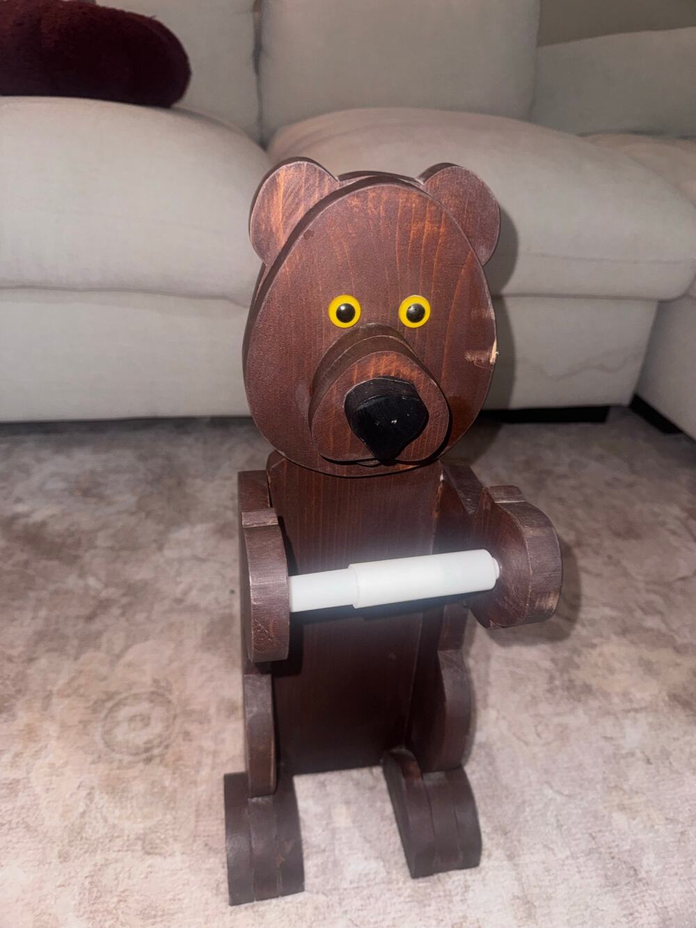 freestanding wooden bear toilet-paper holder